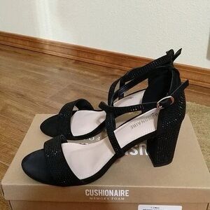 Black Embellished Block Heel Sandals - Women